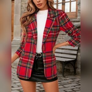 Red Plaid Women's Blazer